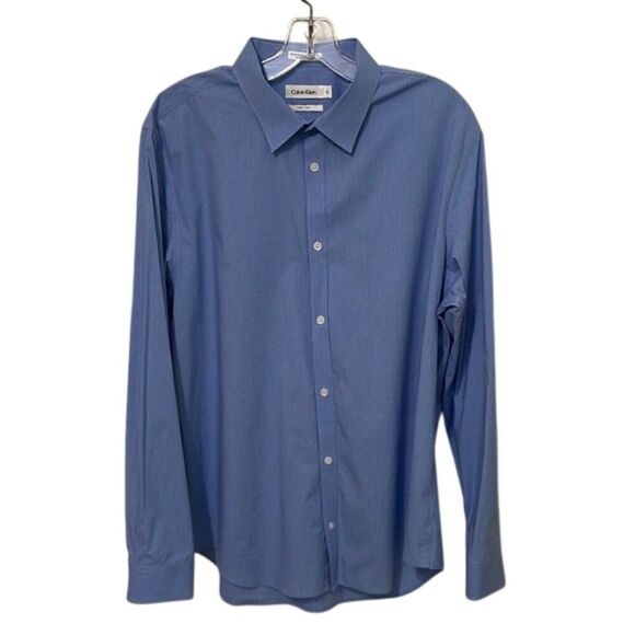 Calvin Klein Blue Pinstripe Button Up Shirt Mens Size XL Non-Iron Business Work - Picture 1 of 8